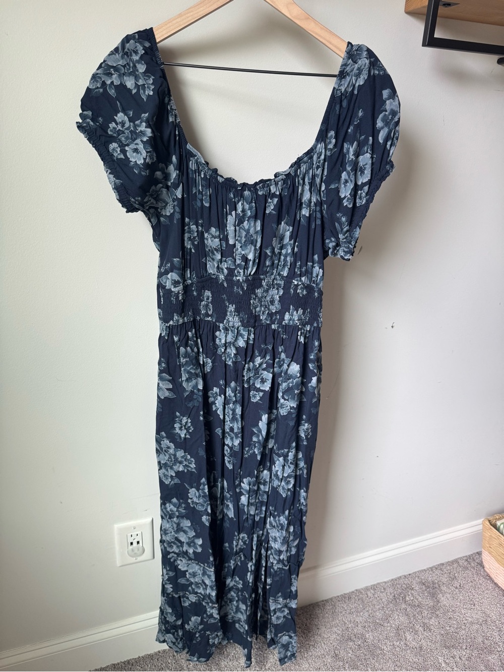 Hollister Navy Floral Midi Dress with Side Slit - Picture 3 of 5